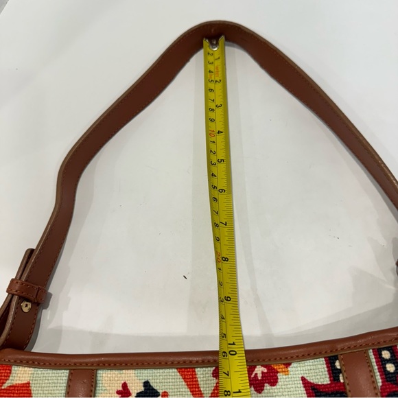 SPARTINA 449 tan leather linen in gorgeous light blue print purse bag - Picture 16 of 16